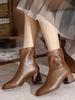 Botas Martin para Mujer 2026 Otoño Nuevo Estilo Tacón Grueso Botas Ajustadas Punta Cuadrada Botas Cortas Elegantes Botines Tacón Medio-Alto Zapatos Chelsea