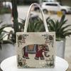 Nova bolsa de ombro com flor de seda dourada e tecido de areia Bolsa de lona de grande capacidade Bolsa de compras portátil Puxador único Cinto branco