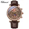 Reloj para hombre Chenxi multifuncional de tres subesferas y seis manecillas con fase lunar, calendario, cronógrafo, transmisión en vivo de negocios, fabricante transfronterizo, reloj de cuarzo