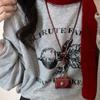 Bolsa de moedas de couro vintage, colar de pescoço, pequena corrente longa de lã, fone de ouvido, capa protetora, colar de alta qualidade para mulheres