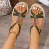 Sandalias bohemias verdes con cuentas para sesión de fotos de vacaciones, estilo transfronterizo, tiras finas, venta al por mayor, talla grande para mujer, sandalias de viaje con suela gruesa