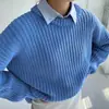 Suéter Cruzado Europeu e Americano Feminino Outono e Inverno Novo Estilo Solto Gola Redonda Cor Sólida Manga Longa Estilo Preguiçoso Tricô Roupas Femininas Jaqueta Tendência