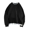 Suéter falso de dos piezas para hombre, primavera y otoño, estilo japonés, cuello redondo, holgado, informal, camiseta sencilla de manga larga que combina con todo.