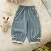 Timo calças jeans estilosas de Tencel para meninas calças estilosas de renda tipo lanterna para meninas bebê soltas versáteis calças compridas
