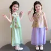 Conjunto Hanfu Tradicional Estilo Chinês para Meninas, Novo Modelo Verão 2026, Colete Estilo Chinês para Meninas, Novo Traje Tang Estilo Chinês Infantil com Calça de Pernas Largas