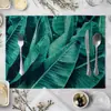 Mantel Individual para Mesa de Comedor con Estampado de Hojas Verdes Estilo Europeo Tapete de Comedor Suministros de Cocina Tapete para Comida Occidental Posavasos LOGOTIPO