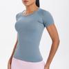 Nueva Camiseta Deportiva de Manga Corta con Cuello Redondo para Mujer Transfronteriza Top para Correr y Fitness Amigable con la Piel Ajustado Transpirable Yoga Manga Corta