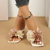 Sandalias de Estilo Francés Sorprendentemente Hermosas y Cómodas para Mujer, Nuevas Sandalias 2025 Estilo Hada Florales de Punta Cuadrada con Tacón Grueso