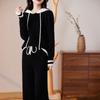 Conjunto de dos piezas de jersey y pantalones de cachemira con capucha para mujer, traje informal de otoño e invierno, adelgazante, combina con todo, de lana de punto.
