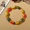 Pulseira de Contas de Jade de Seda Dourada Natural de Abóbora Estilo Étnico Xinjiang Hotan com Pingente de Cabacinha Colorida, Fornecimento Atacadista para Transmissão ao Vivo