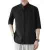 Nueva Camisa de Estilo Chino con Cuello Mao y Mangas Cortas para Hombre Verano Nueva Camisa de Nicho con Seda de Hielo Plisada de Manga Media