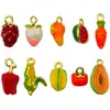 Amazon Handmade Pingentes de Frutas Esmaltados 3D Liga Metálica Morango Melancia Pimenta Milho Acessórios para Joias DIY