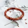 Pulsera de Joyería de Seda Dorada de Xinjiang al por mayor Pulsera de Piedra Aventurina Roja Dulce con Cuentas Redondas para Mujeres Suministro para Transmisiones en Vivo Dropshipping