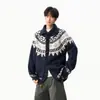 Abrigo Jersey con Botones de Cuerno Estilo Fair Isle para Hombres y Mujeres Diseño Otoñal Bloque de Color Cardigan Chaqueta de Punto Engrosada