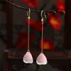 Pendientes Largos de Pétalos Esmaltados Estilo Antiguo Nuevo Estilo Chino Pendiente de Borla Elegante Adelgazante Versátil Accesorios Hanfu