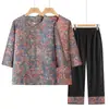 Elegante Novo Conjunto de Cardigã de Verão para Mulheres Idosas, Camisa de Manga Sete-Quartos, Roupa Tradicional Chinesa para Mães Idosas