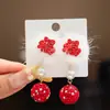 Brincos de Orelha Infantis Vermelhos Ano Novo Estilo Princesa Brincos de Cereja com Strass para Meninas Brincos Sem Furo Brincos Presente para Menina