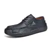 Zapatos Casuales de Cuero Cosidos a Mano para Hombre Estilo Retro con Cordones Punta Ancha Suela Suave Transpirables Slip-on Mocasines de Conducir Estilo Británico