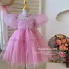 Vestido de verano para niña nuevo estilo western vestido de verano para niños vestido de gasa esponjosa para bebés vestido rosa de moda para niñas