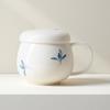 Taza de Porcelana Blanca Moji con Tapa Taza de Cerámica Especial para Oficina Taza de Agua Taza para Té con Filtro Taza para Separar Agua y Té