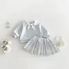 Dianxiqiu nuevo estilo de otoño para bebé niña sudadera casual de punto bordada con corbata conjunto de dos piezas falda plisada dulce para bebé