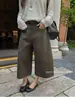 Calça Casual Feminina T-PLATFORM2026 Outono Elegante Emagrecedora Silhueta Evasê Reta 7/8 Perna Larga 26110