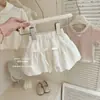 Ropa para niñas: conjunto de verano con lazo de encaje, camiseta rosa dulce de manga corta y bombachos conjunto de dos piezas para bebés niñas