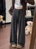 Pantalones de mochi color gris oscuro para mujer, nuevos pantalones casuales de cintura alta para primavera y otoño para figuras petite, con caída relajada y diseño de pierna ancha recta