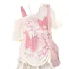 Conjunto de Falda Estilo Universitario para Niñas, Nueva Moda de Verano Mariposa de Dibujos Animados Hombros Descubiertos Manga Corta Dulce Falda de Pastel Conjunto de Dos Piezas