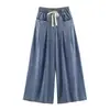 Comercio Exterior Transfronterizo Venta al por Mayor Nuevo Verano Estilo Europeo y Americano Retro Holgado Cuello Redondo Manga Corta Camiseta Pantalones de Pierna Ancha de Mezclilla Conjunto