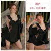 Conjunto de lencería seductora de satén sedoso transparente con encaje, escote en V profundo, push-up, acolchado, bata y camisón para el hogar 3464
