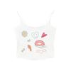 Pure Wish con Almohadilla en el Pecho Sexy Camisola Pequeña Estampada Blanca Ropa de Verano para Mujer Dulce Spice Girl Top Corto