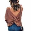 Nuevo Suéter Pulóver Redondo de Amazon Otoño e Invierno 2026 Espalda Descubierta Cruzado para Mujer, de Moda Color Sólido con Perlas Mangas Largas
