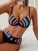 Traje de baño de dos piezas bikini push-up con aros y rayas de arcoíris
