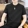 Camiseta Masculina de Seda Gelo Fina de Manga Curta para Verão Transfronteiriça, Nova Camiseta Tendência com Gola Redonda e Sensação de Gelo, Camada Base Respirável de Meia Manga