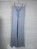 Pantalones Largos Casuales Azules Smog con Pliegues y Cordón Estilo Kardashian para Mujer, Pantalones Casuales Acampanados Adelgazantes para Mujer