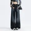 Jeans de Pierna Ancha de Tiro Alto Color Azul Marino Profundo para Mujer Verano 2025 Nuevos Pantalones Rectos Largos de Estilo Perezoso Suelto y Caído
