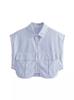 Comércio Exterior Transfronteiriço Atacado 2024 Verão Novo Solto Emagrecimento Bolso Lapela Sem Mangas Listrado Camisa Top