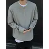 Sudadera gris con media cremallera transfronteriza para hombre, camiseta de manga larga tipo henley con patrón de gofre para primavera y otoño, camiseta básica de alta gama de peso pesado
