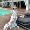 Conjunto de Dos Piezas de Vestido Largo de Tirantes Estilo Cola de Pez Adelgazante con Parches de Cintura Alta y Pantalones Cortos tipo Burbuja de Sunset Vine