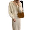 Traje de Mezcla de Lana Sudadera Informal con Capucha Suéter Holgado Estilo Perezoso Conjunto de Dos Piezas para Mujer Lujo Ligero