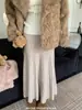 Falda de punto plisada suave para otoño e invierno para mujer, de cintura alta, línea A, dobladillo amplio, fluida, adelgazante, holgada, falda larga de lana