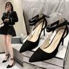 Tacones de Aguja con un Estilo Femenino, Atados Franceses Deseo Puro Negro Punta Fina Versátiles Cosplay Moda