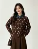 Suéter de punto tipo polo con retazos de mezclilla y lunares estilo coreano, dos piezas falsas, suave y juvenil, nuevo abrigo de otoño e invierno