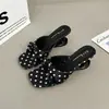 Sandalias únicas de tacón con lazo y lunares que aumentan la altura +5 para usar en el exterior, un beneficio para personas bajas, pantuflas de tacón alto de nuevo estilo para combinar con faldas