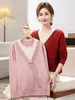 Suéter de Moda Dos en Uno 2026 para Madres, Mujeres de Mediana Edad y Mayores, Moda Otoño/Invierno, Elegante Botonadura Diagonal, Tejidos de Talla Grande