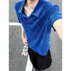 Camisa Polo Texturizada Retro Americana de Manga Corta para Hombre Verano Gama Alta Deconstruida Camiseta Hombro Derecho Cleanfit de Media Manga