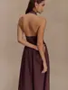 Vestido Transfronterizo Estilo Europeo y Americano Primavera/Verano 2026 Nuevo Elegante Vestido de Oficina con Solapa, Hombros Descubiertos, Espalda Descubierta, Vestido Largo con Cuello Halter
