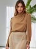 Nueva Primavera y Verano Transfronterizo Europeo y Americano Amazon Elegante Cuello Dobladillo Manga Linterna Moda Manga Larga Top Camisa de Mujer