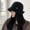 Sombrero de Pescador de Mezcla de Lana para Otoño e Invierno Estilo Coreano para Mujer Aspecto de Alta Gama Adelgazante para la Cara Color Sólido Cubre Rostro Sombrero de Cubo Cálido